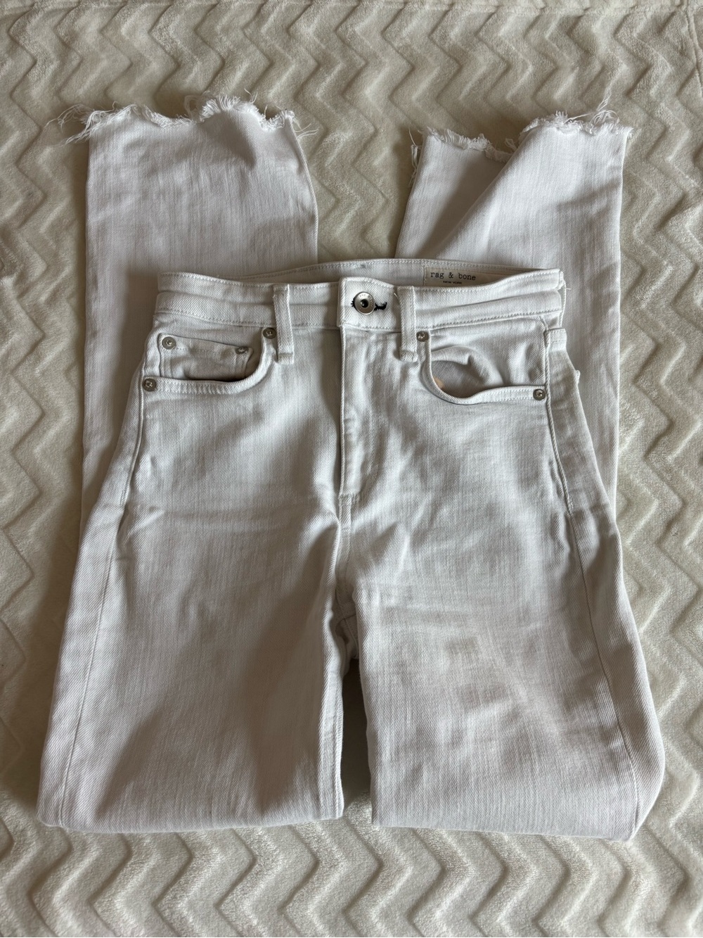 rag & bone White Cropped Frayed-Hem Jeans